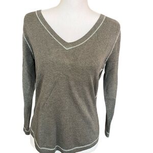 Calvin Klein Olive Green V-Neck Long Sleeve Top
